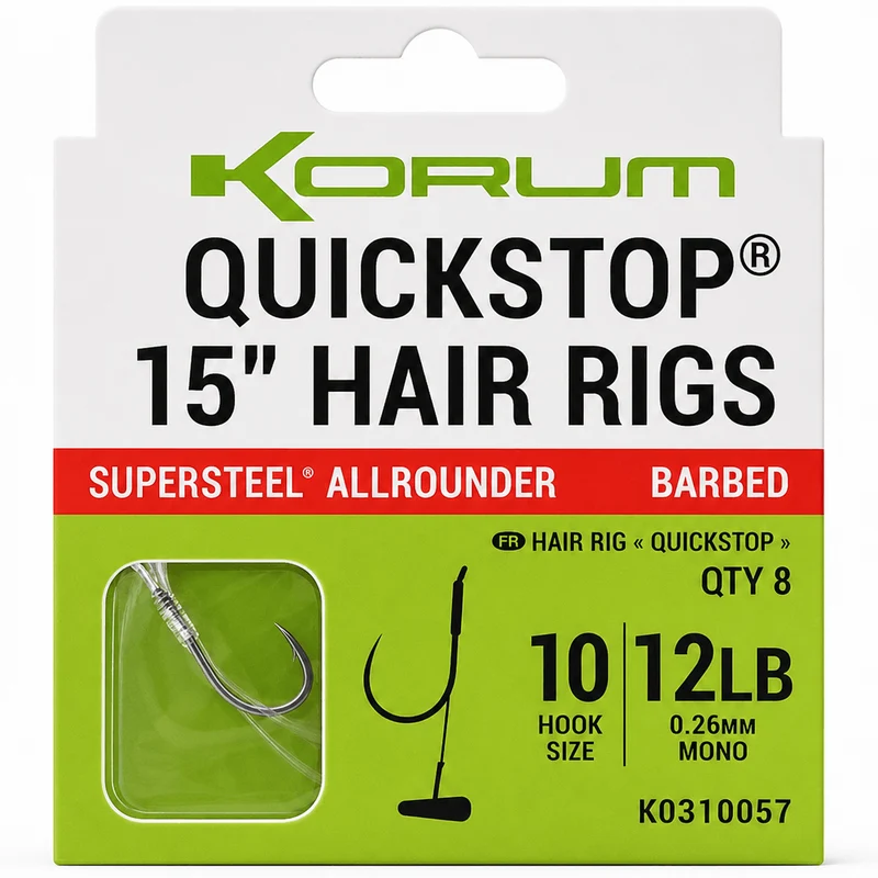 Supersteel Big Fish Quickstop Hair Rigs Barbed 4" and 15" – 10 en 38 cm Onderlijnen met Quickstop en met Weerhaak