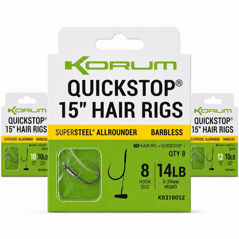 Supersteel Big Fish Quickstop Hair Rigs Barbless 15 Inch – 38 cm Onderlijnen met Quickstop en zonder Weerhaak