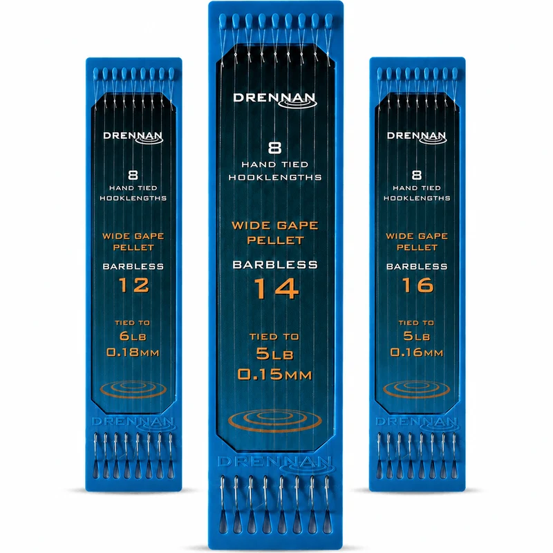 WIDE GAPE PELLET BARBLESS HOOKLENGTHS 6" – 15 cm Onderlijnen zonder Weerhaak