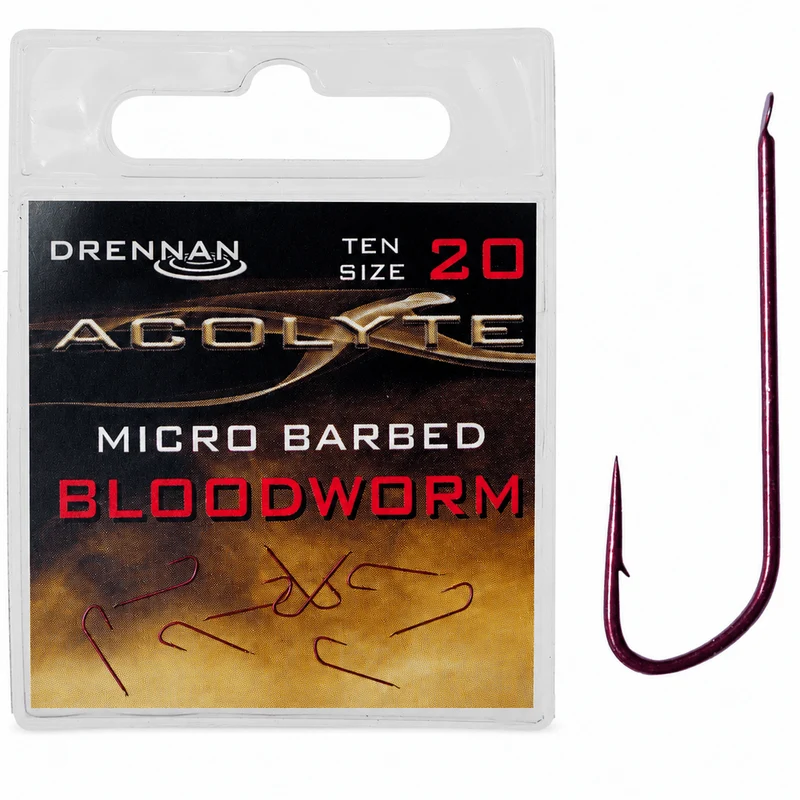 Acolyte Bloodworm Micro Barbed Size 20 – Haak met Weerhaak 🎁