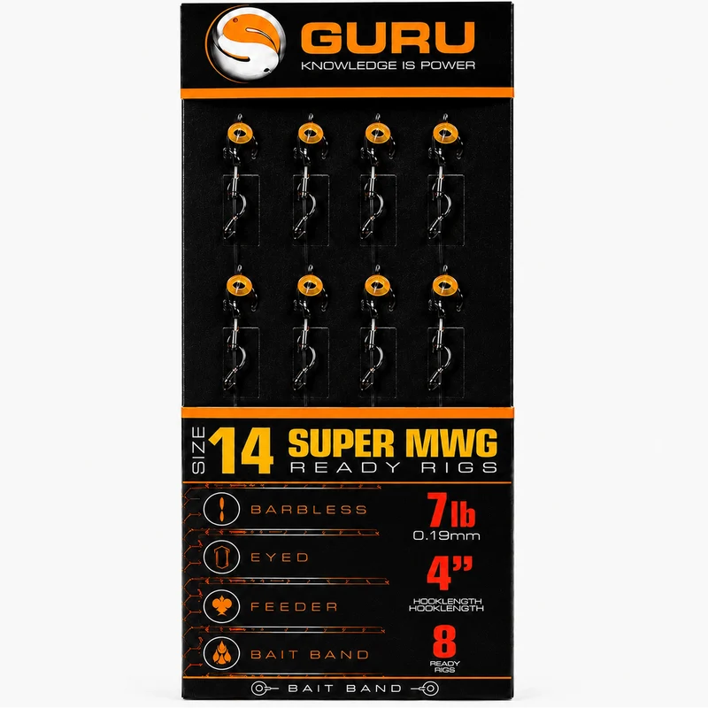 Super MWG Bait Band Ready Barbless Rigs 4" & 15" – 10 en 38 cm Onderlijnen met Bait Band en zonder Weerhaak