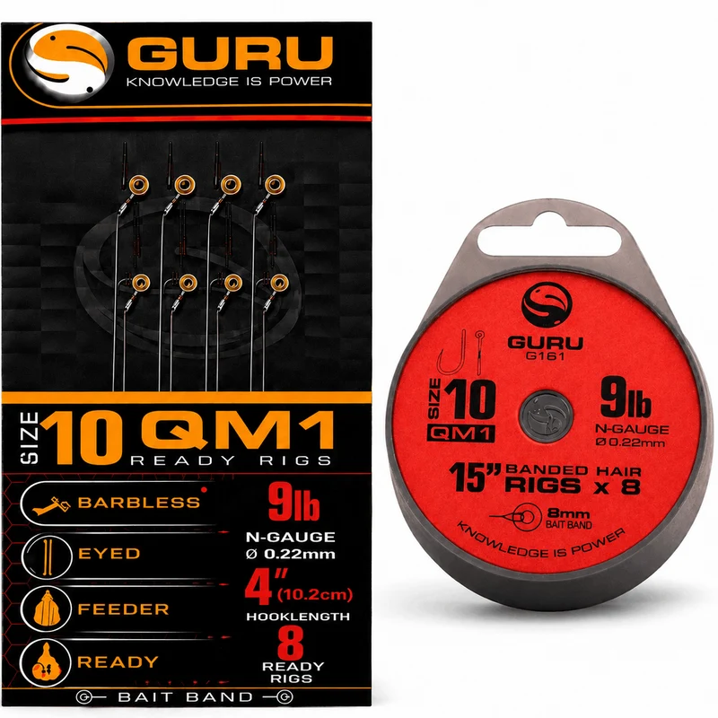 QM1 Bait Band Barbless Rigs 4" & 15" – 10 en 38 cm Onderlijnen met Bait Band en zonder Weerhaak
