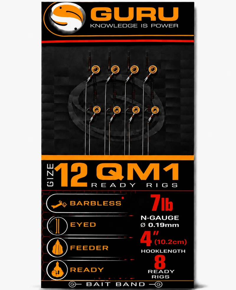 QM1 Bait Band Barbless Rigs 4" & 15" – 10 en 38 cm Onderlijnen met Bait Band en zonder Weerhaak
