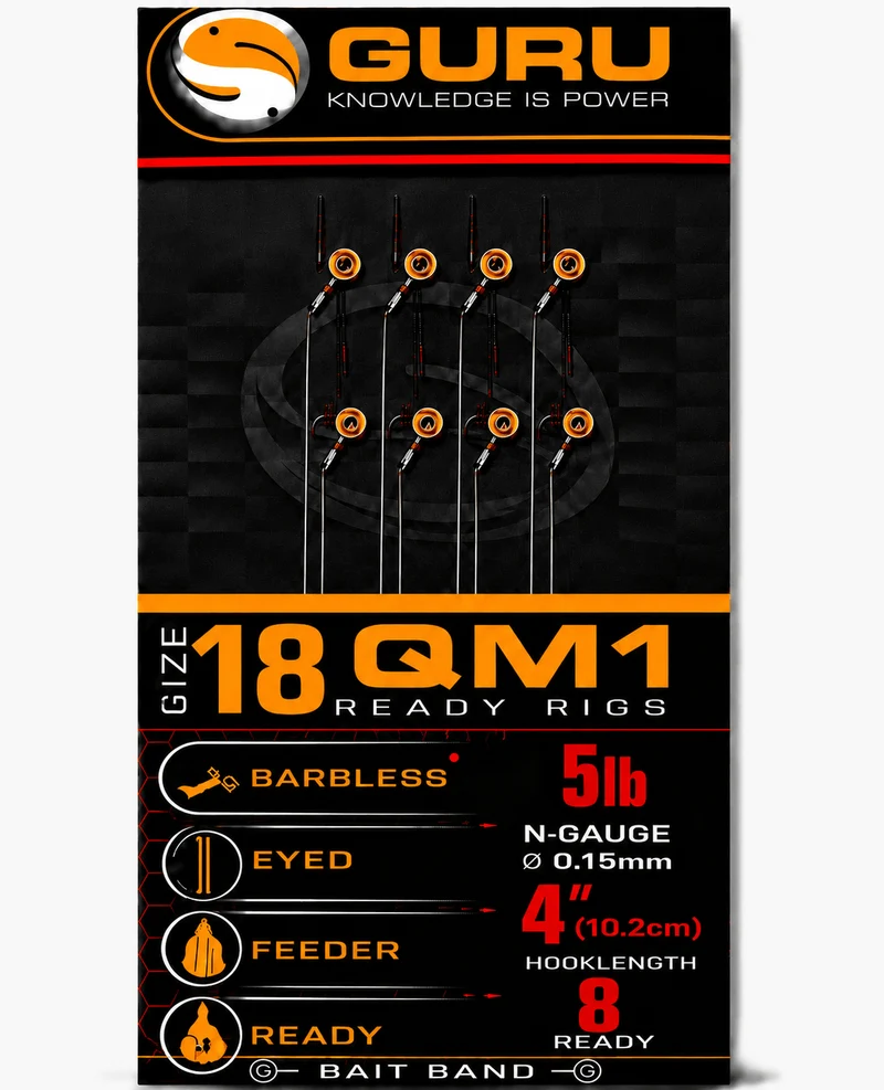 QM1 Bait Band Barbless Rigs 4" & 15" – 10 en 38 cm Onderlijnen met Bait Band en zonder Weerhaak