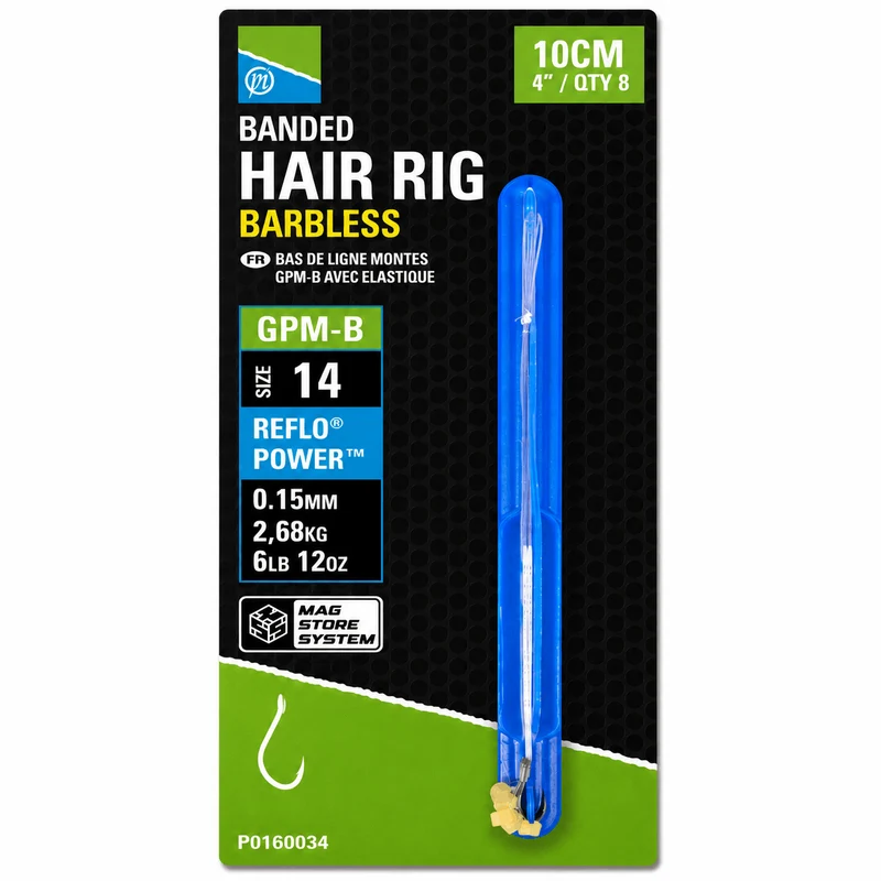 GPM-B Banded Hair Rigs Barbless 4" – 10 cm Onderlijnen met Bait Band en zonder Weerhaak