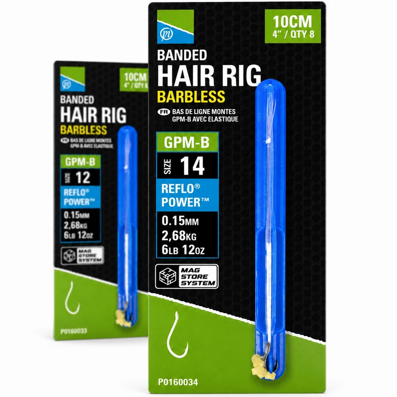 GPM-B Banded Hair Rigs Barbless 4" – 10 cm Onderlijnen met Bait Band en zonder Weerhaak