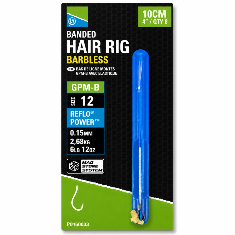 GPM-B Banded Hair Rigs Barbless 4" – 10 cm Onderlijnen met Bait Band en zonder Weerhaak