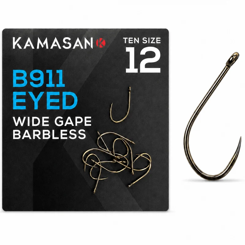 B911 Eyed Wide Gape Barbless – Haak met Oog en zonder Weerhaak - 🎁