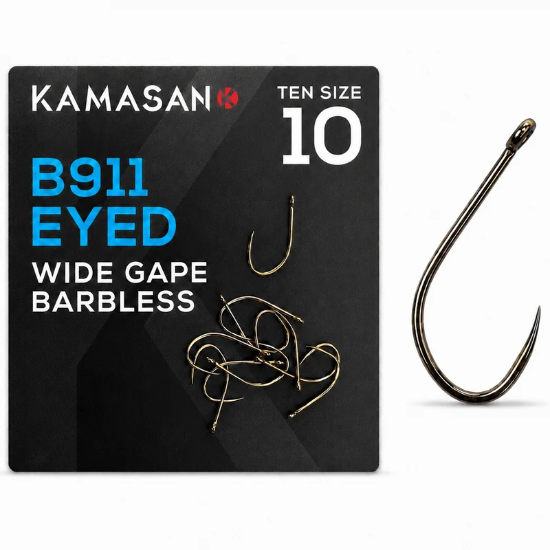 B911 Eyed Wide Gape Barbless – Haak met Oog en zonder Weerhaak - 🎁