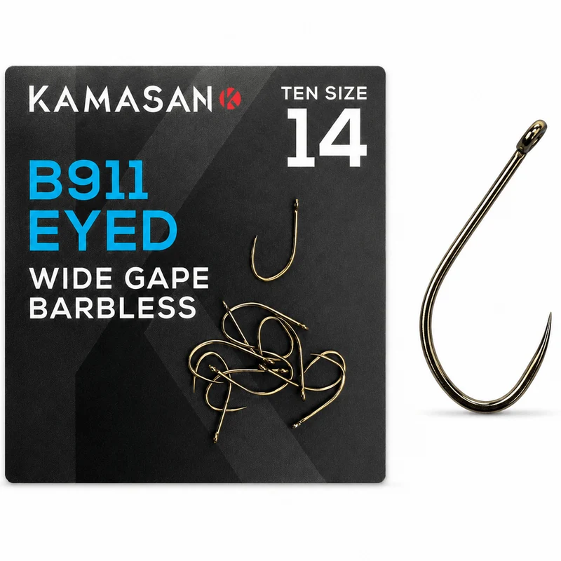 B911 Eyed Wide Gape Barbless – Haak met Oog en zonder Weerhaak - 🎁