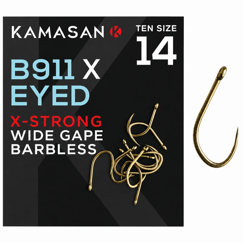 B911 X-Strong Wide Gape Eyed Barbless Size 14 – Haak met Oog en zonder Weerhaak