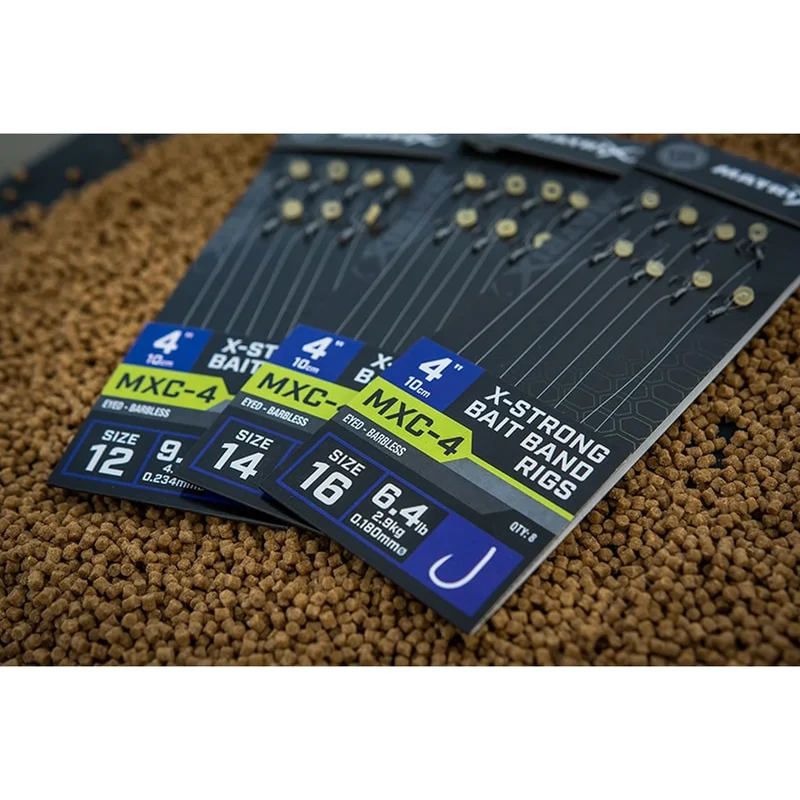 MXC-4 X-Strong Bait Band Rigs Eyed Barbless 4" – 10 cm Onderlijnen met Bait Band en zonder Weerhaak
