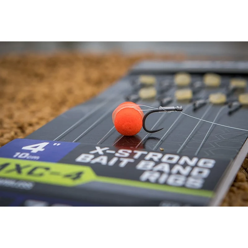 MXC-4 X-Strong Bait Band Rigs Eyed Barbless 4" – 10 cm Onderlijnen met Bait Band en zonder Weerhaak