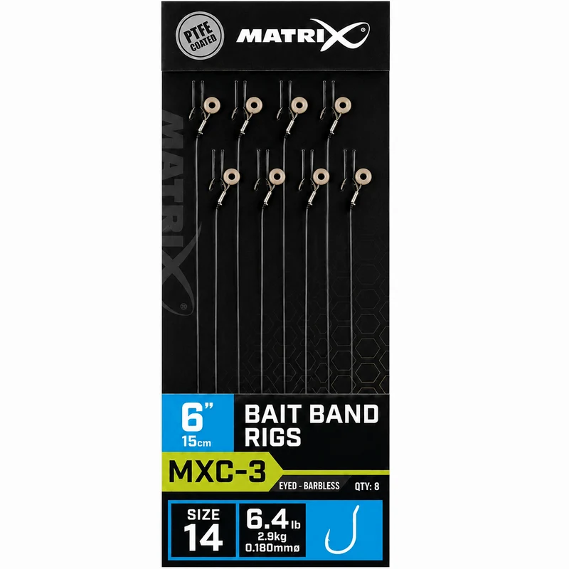 MXC-3 Bait Band Rigs Eyed Barbless 6" – 15 cm Onderlijnen met Bait Band en zonder Weerhaak