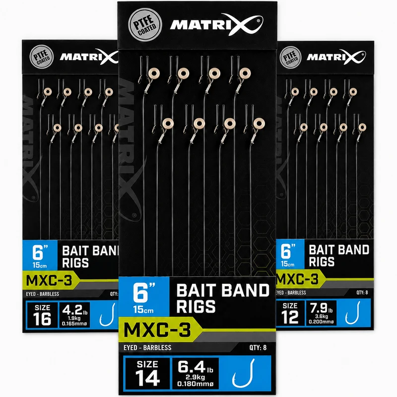 MXC-3 Bait Band Rigs Eyed Barbless 6" – 15 cm Onderlijnen met Bait Band en zonder Weerhaak