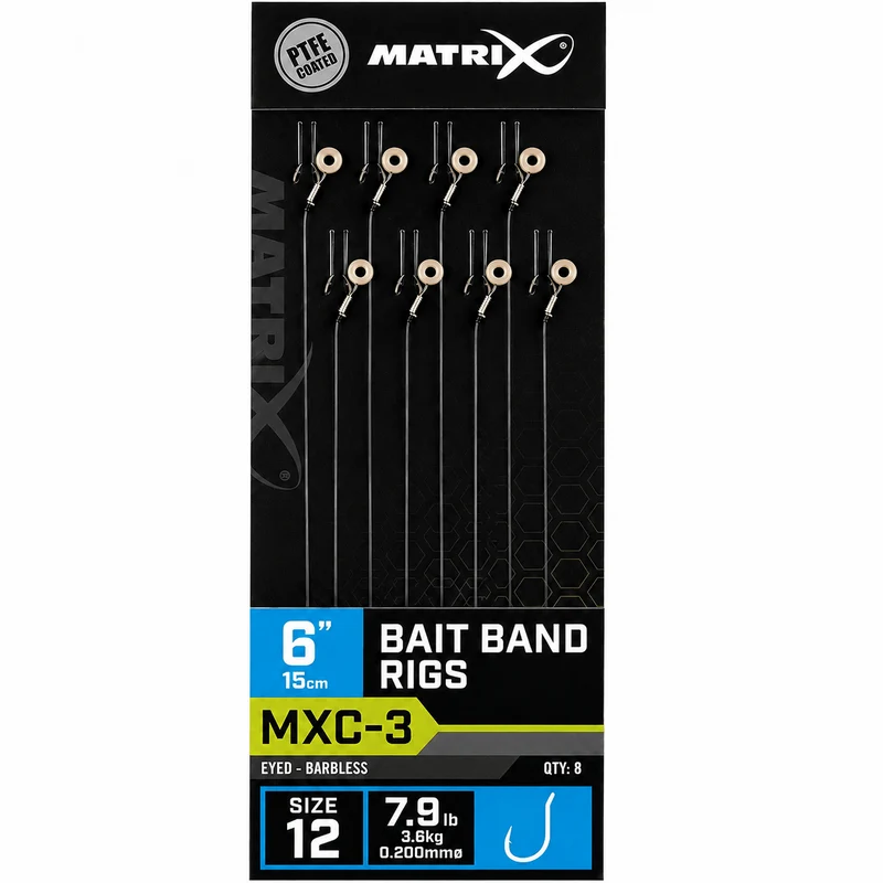 MXC-3 Bait Band Rigs Eyed Barbless 6" – 15 cm Onderlijnen met Bait Band en zonder Weerhaak