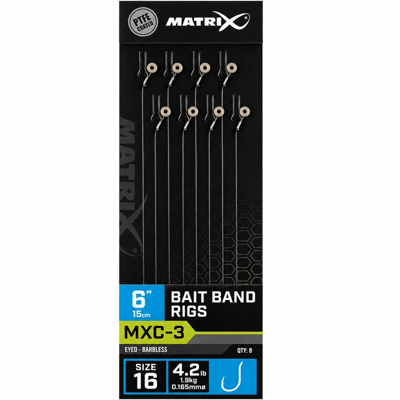 MXC-3 Bait Band Rigs Eyed Barbless 6" – 15 cm Onderlijnen met Bait Band en zonder Weerhaak