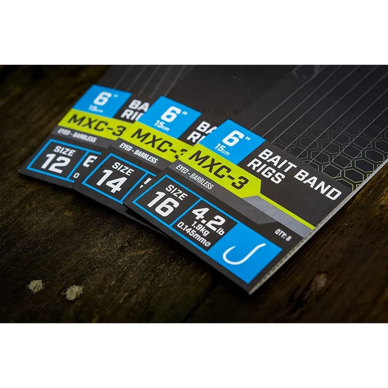 MXC-3 Bait Band Rigs Eyed Barbless 6" – 15 cm Onderlijnen met Bait Band en zonder Weerhaak