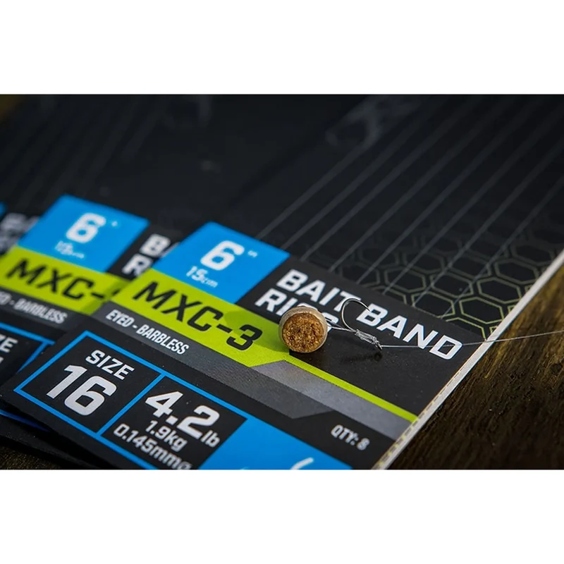 MXC-3 Bait Band Rigs Eyed Barbless 6" – 15 cm Onderlijnen met Bait Band en zonder Weerhaak