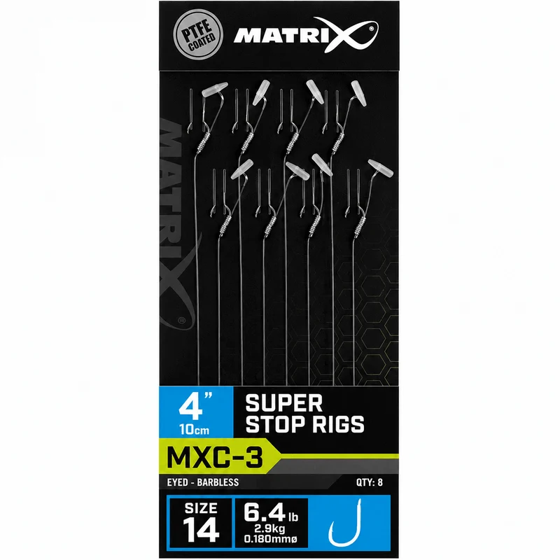 MXC-3 Super Stop Rigs Eyed Barbless 4" – 10 cm Onderlijnen met Super Stop en zonder Weerhaak 🎁