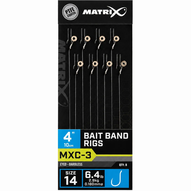 MXC-3 Bait Band Rigs Eyed Barbless 4" – 10 cm Onderlijnen met Bait Band en zonder Weerhaak