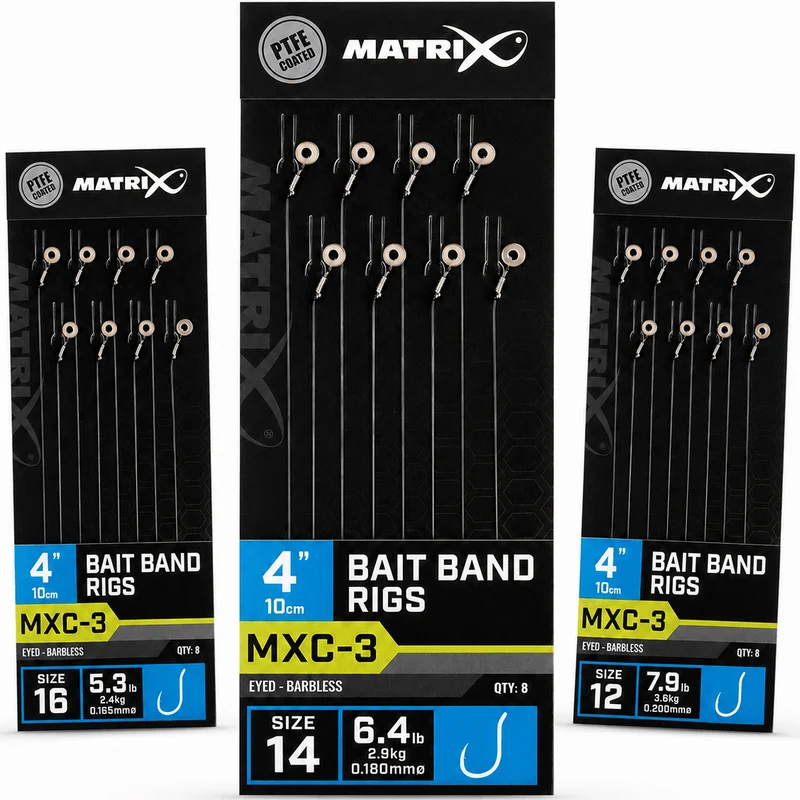 MXC-3 Bait Band Rigs Eyed Barbless 4" – 10 cm Onderlijnen met Bait Band en zonder Weerhaak