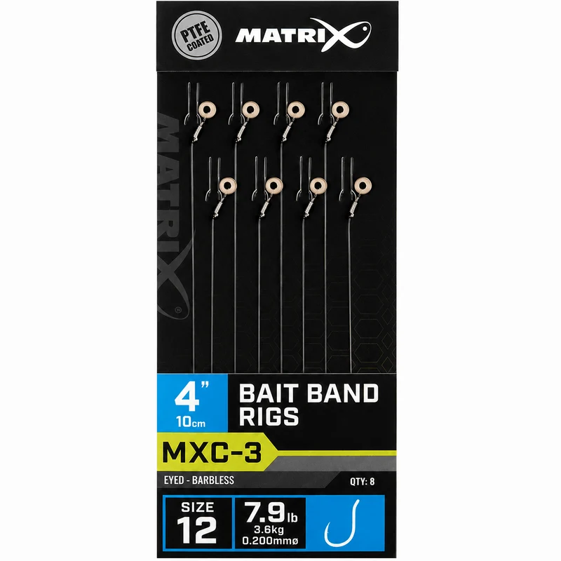 MXC-3 Bait Band Rigs Eyed Barbless 4" – 10 cm Onderlijnen met Bait Band en zonder Weerhaak