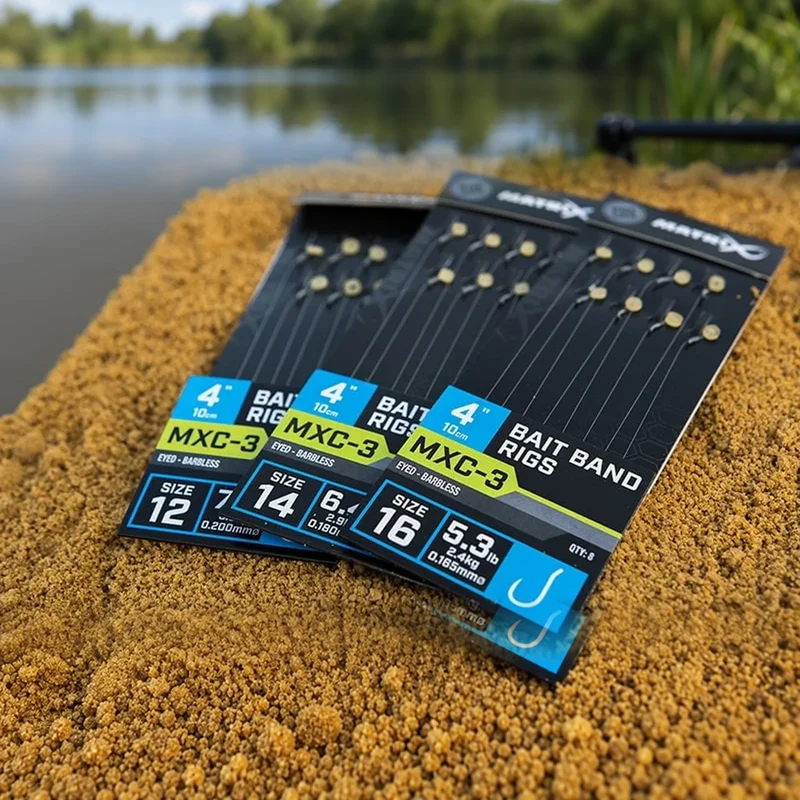 MXC-3 Bait Band Rigs Eyed Barbless 4" – 10 cm Onderlijnen met Bait Band en zonder Weerhaak