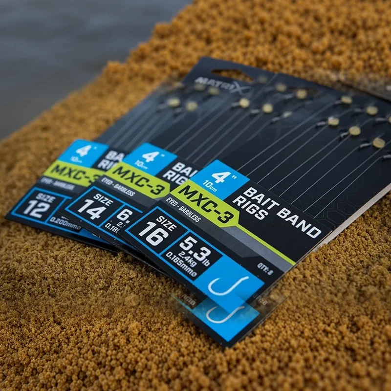 MXC-3 Bait Band Rigs Eyed Barbless 4" – 10 cm Onderlijnen met Bait Band en zonder Weerhaak
