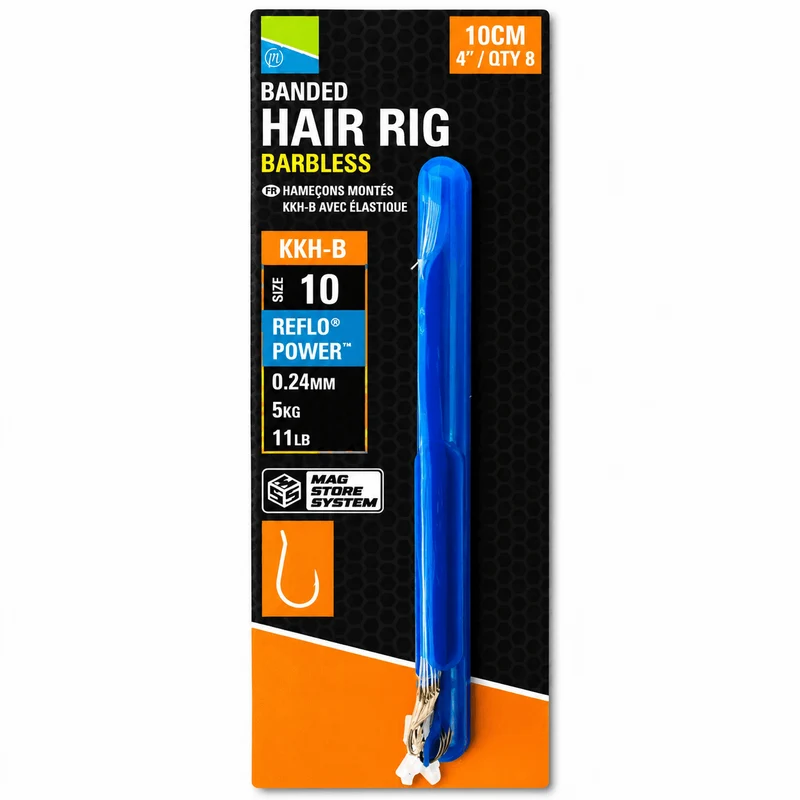 KKH-B Banded Hair Rig Barbless 10cm – 10 cm Onderlijnen met Bait Band en zonder Weerhaak