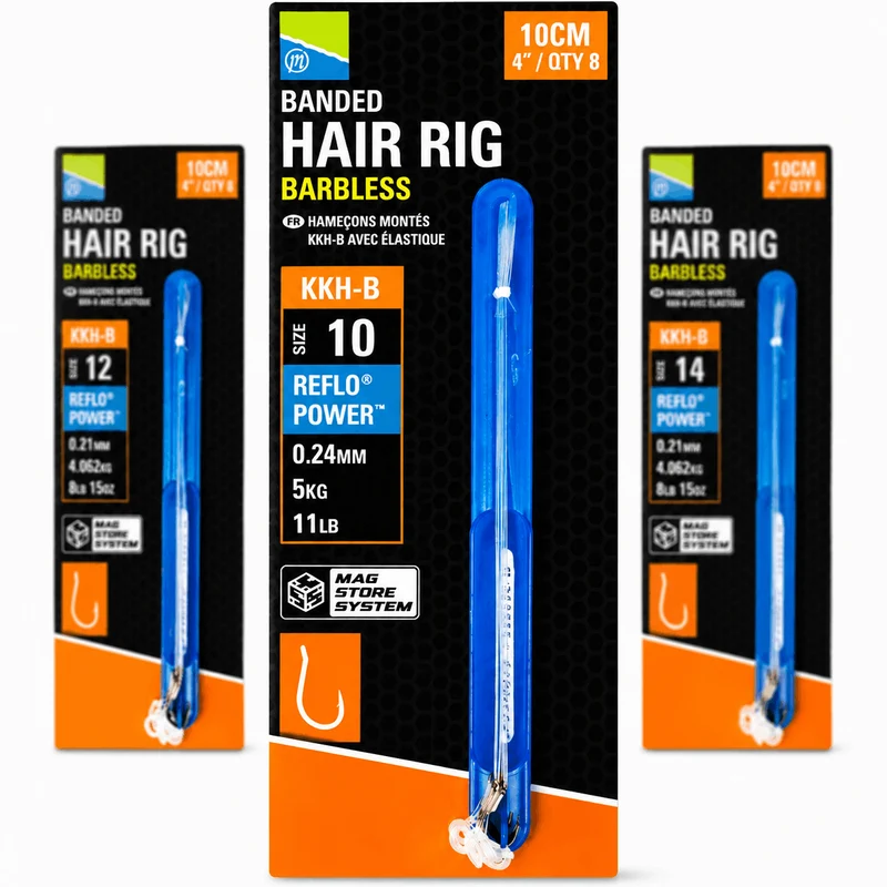KKH-B Banded Hair Rig Barbless 10cm – 10 cm Onderlijnen met Bait Band en zonder Weerhaak