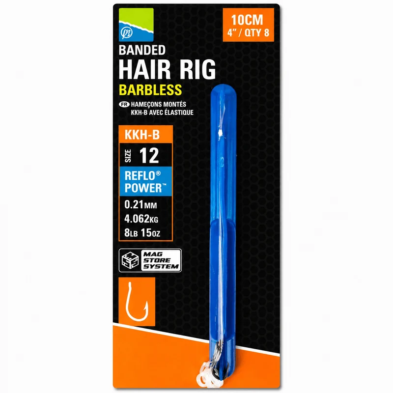 KKH-B Banded Hair Rig Barbless 10cm – 10 cm Onderlijnen met Bait Band en zonder Weerhaak