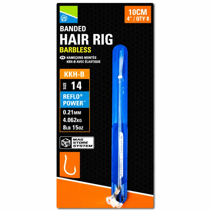 KKH-B Banded Hair Rig Barbless 10cm – 10 cm Onderlijnen met Bait Band en zonder Weerhaak
