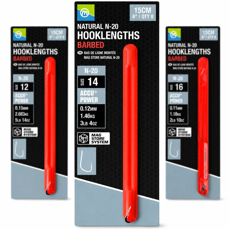 Natural N-20 Hooklengths Barbed 15cm – 15 cm Onderlijnen met Weerhaak