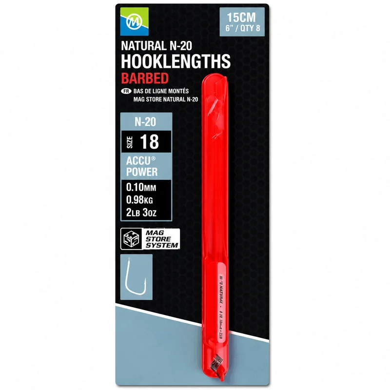 Natural N-20 Hooklengths Barbed 15cm – 15 cm Onderlijnen met Weerhaak