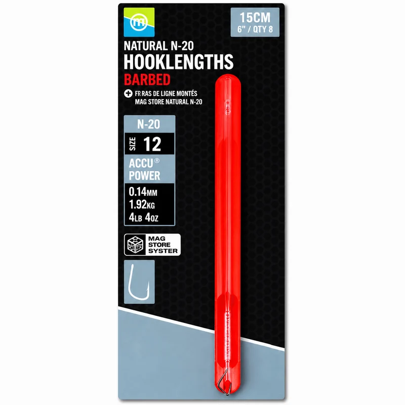 Natural N-20 Hooklengths Barbed 15cm – 15 cm Onderlijnen met Weerhaak