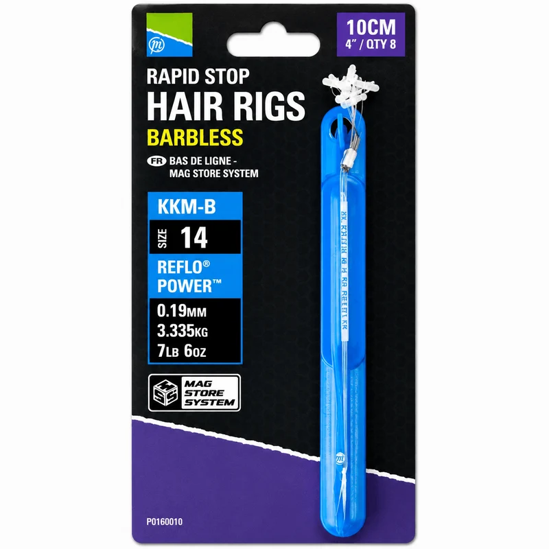 KKM-B Rapid Stop Hair Rigs Barbless 10cm – 10 cm Onderlijnen met Rapid Stop en zonder Weerhaak