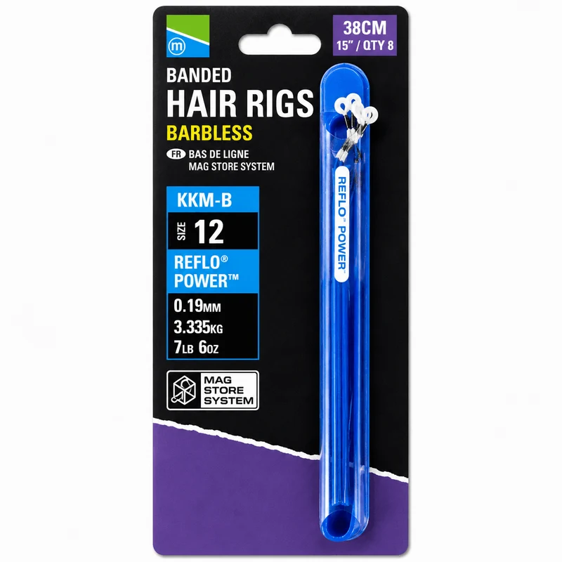 KKM-B Banded Hair Rigs Barbless 10cm & 38cm – 10 en 38 cm Onderlijnen met Bait Band en zonder Weerhaak