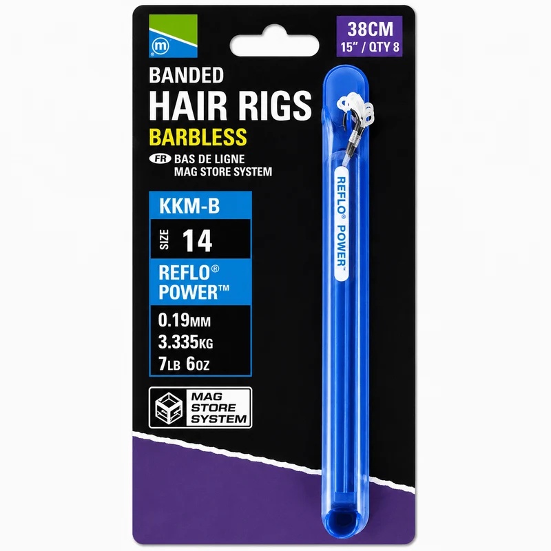 KKM-B Banded Hair Rigs Barbless 10cm & 38cm – 10 en 38 cm Onderlijnen met Bait Band en zonder Weerhaak