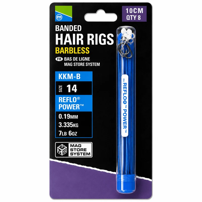 KKM-B Banded Hair Rigs Barbless 10cm & 38cm – 10 en 38 cm Onderlijnen met Bait Band en zonder Weerhaak
