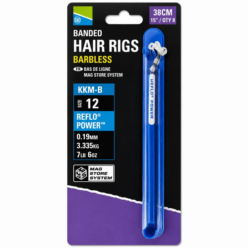 KKM-B Banded Hair Rigs Barbless 10cm & 38cm – 10 en 38 cm Onderlijnen met Bait Band en zonder Weerhaak