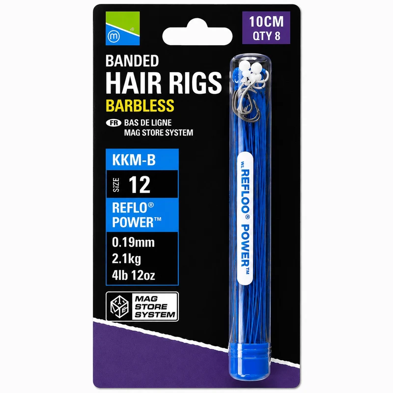 KKM-B Banded Hair Rigs Barbless 10cm & 38cm – 10 en 38 cm Onderlijnen met Bait Band en zonder Weerhaak