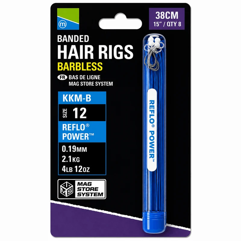 KKM-B Banded Hair Rigs Barbless 10cm & 38cm – 10 en 38 cm Onderlijnen met Bait Band en zonder Weerhaak