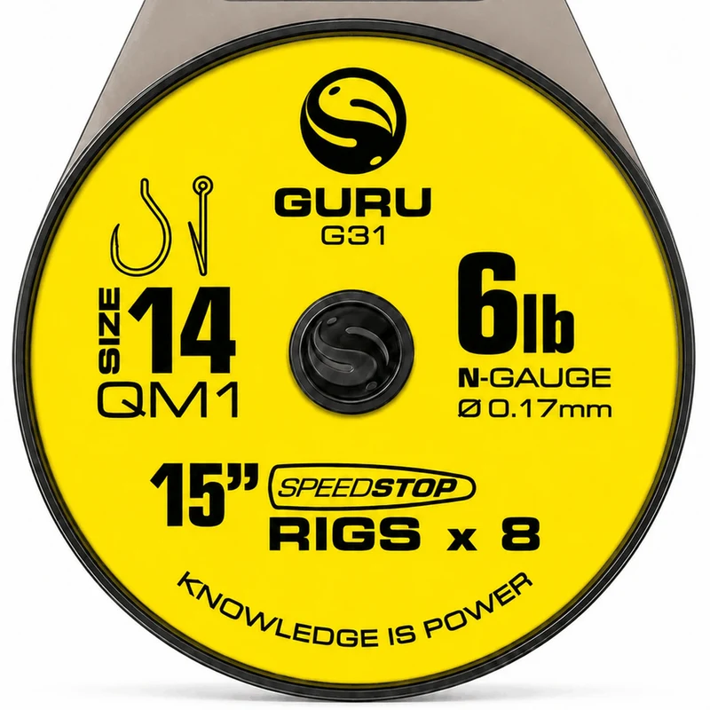 15" QM1 Speedstop Barbless Rigs – 38 cm Onderlijnen met Speed Stop en zonder Weerhaak