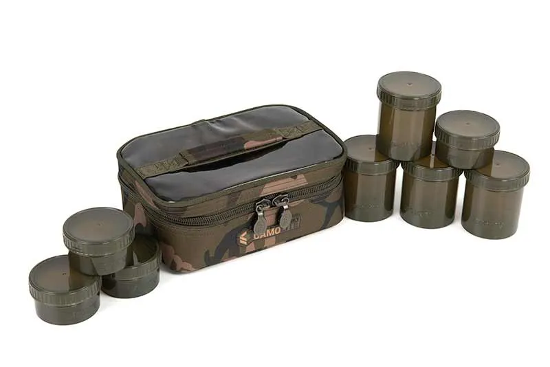 Sac de pêche de 8 pots à appâts Fox Camolite