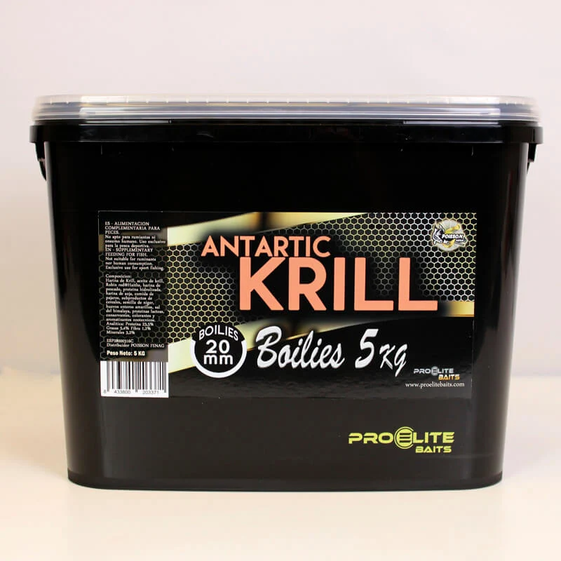 Seau Pro Elite Baits Boilies Gold Antartic Krill 5 kg – 20 mm