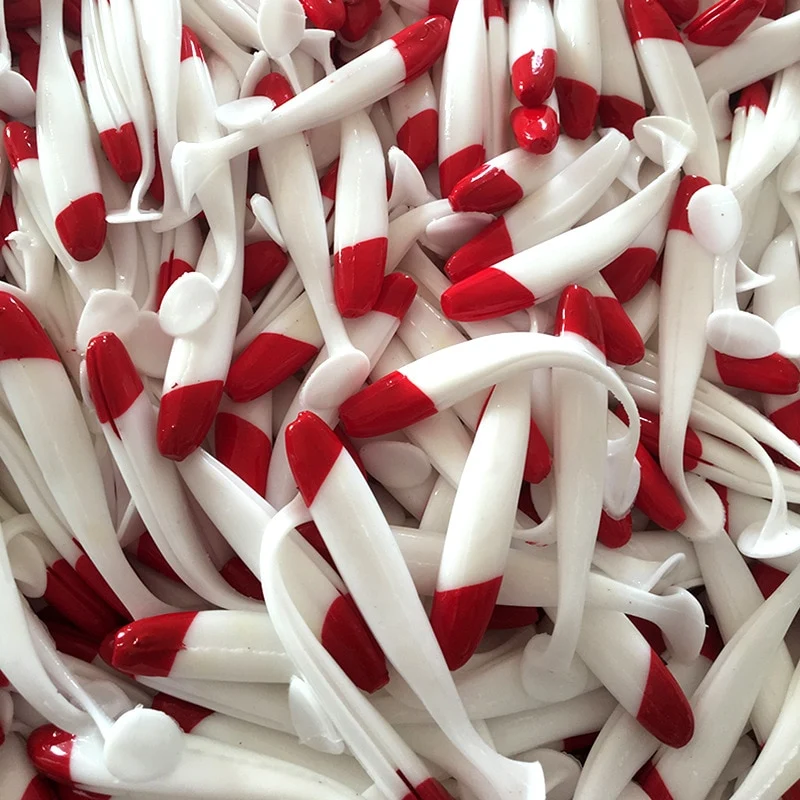 Lot Leurres Souples Rouge & Blanc – Action Irrésistible – Pêche Carnassiers