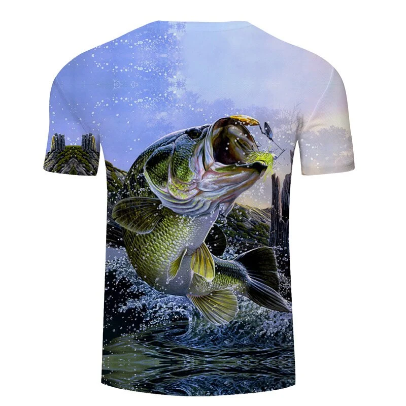 NRAHBSQT Outdoor Men 3D Printed Fishing T-shirt Quick Dry Short Sleeves Sport