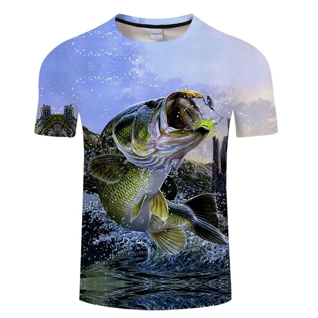 NRAHBSQT Outdoor Men 3D Printed Fishing T-shirt Quick Dry Short Sleeves Sport