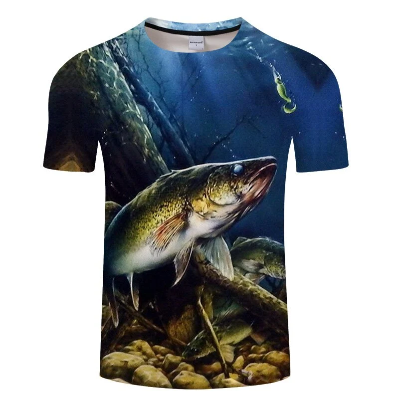 NRAHBSQT Outdoor Men 3D Printed Fishing T-shirt Quick Dry Short Sleeves Sport